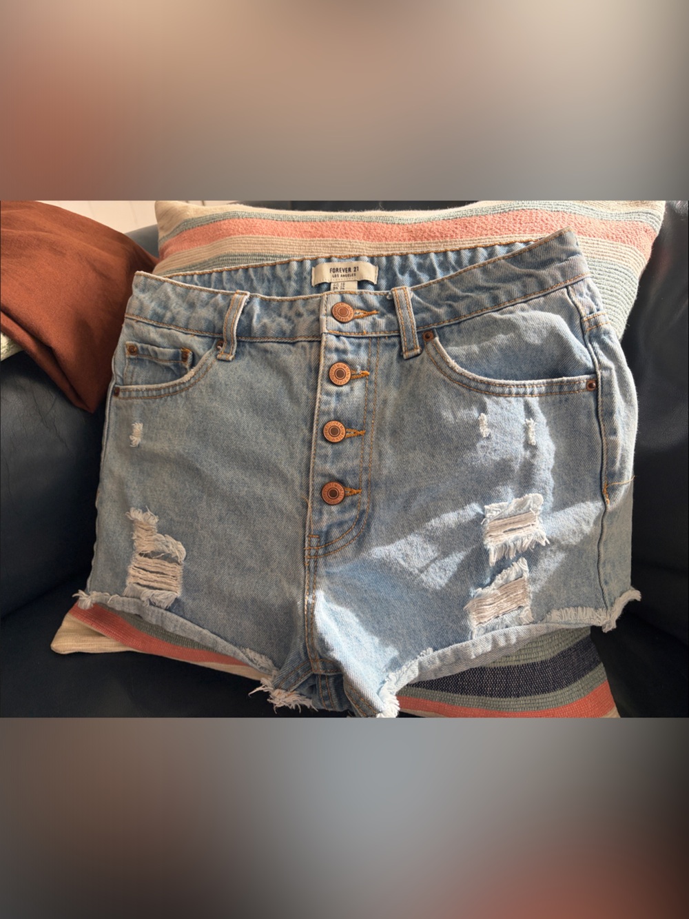 Forever 21 Light Blue Distressed High-Rise Denim Shorts Size 26